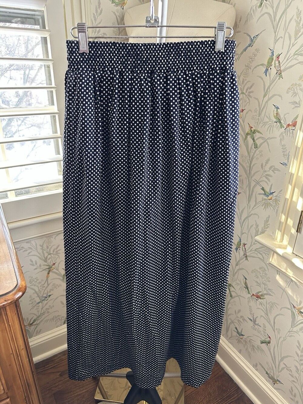 Carroll Reed Polka Dot Cotton Long Skirt Vintage Hong Kong Elastic Waist Pockets